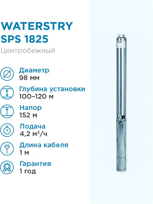 Скважиннный насос WATERSTRY SPS 1825 1х220V 1,5kW  (Встроенный конденсаторный блок) - фото 15930